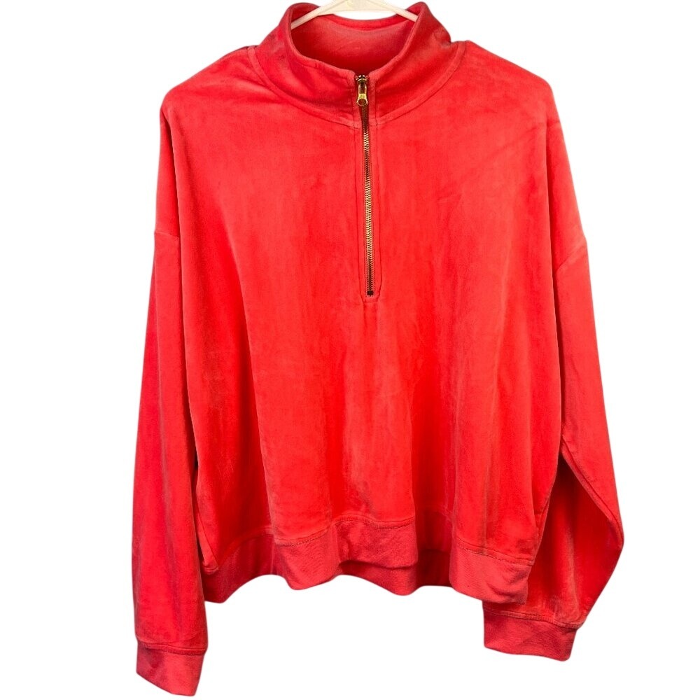 Avia Y2K‎ Pink Velvet Velour 1/4 Zip Boxy Pullover Size 16-18 Mean Girls Mom